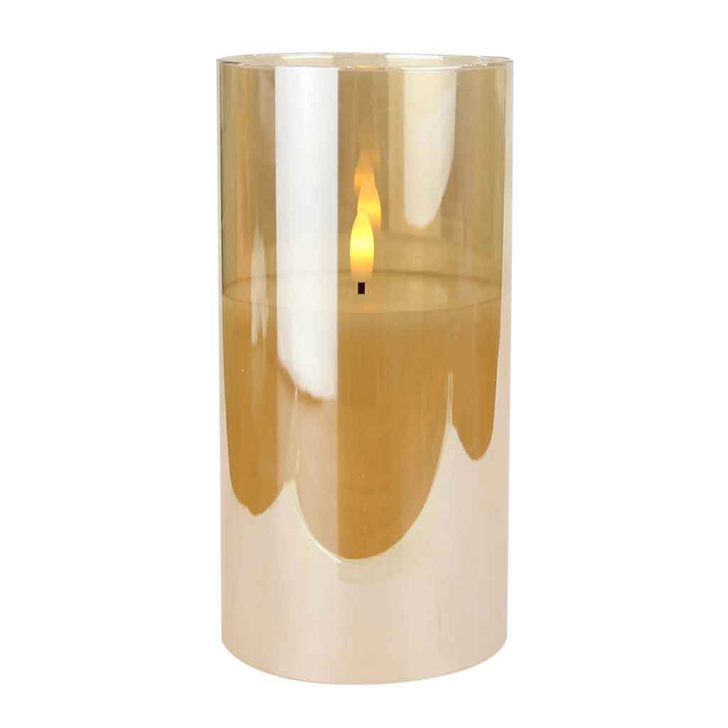 Vela De Led Base De Vidrio Dorado 10X20Cm