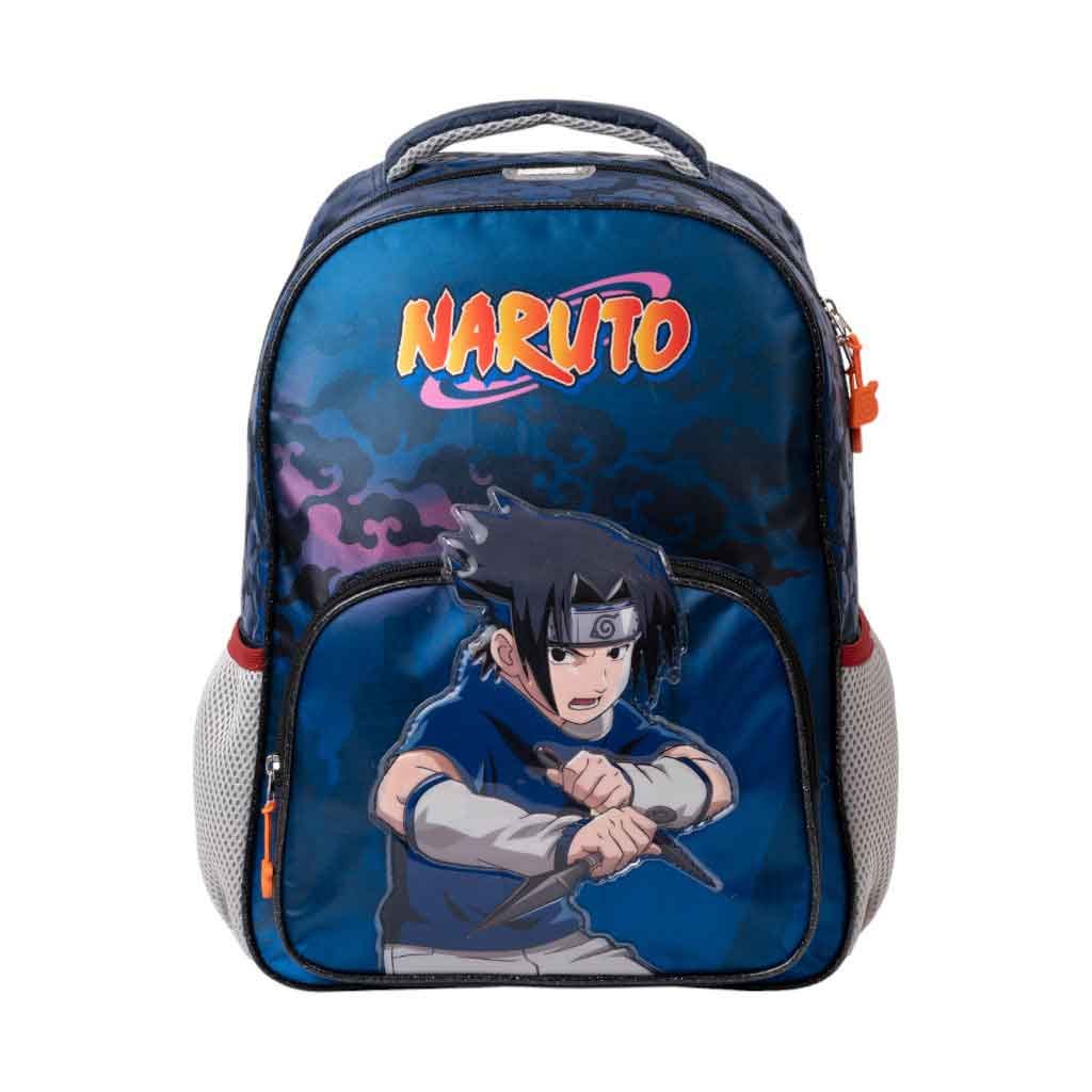 Bolso Escolar Azul De Naruto 2 Compartimentos Niño 30X40X14