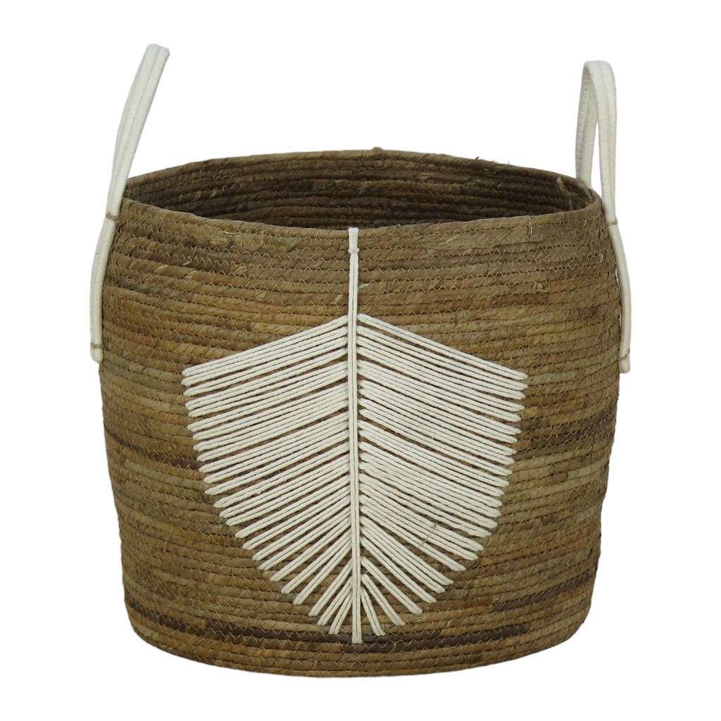 Cesta De Mimbre Con Diseño De Hoja 43x38cm