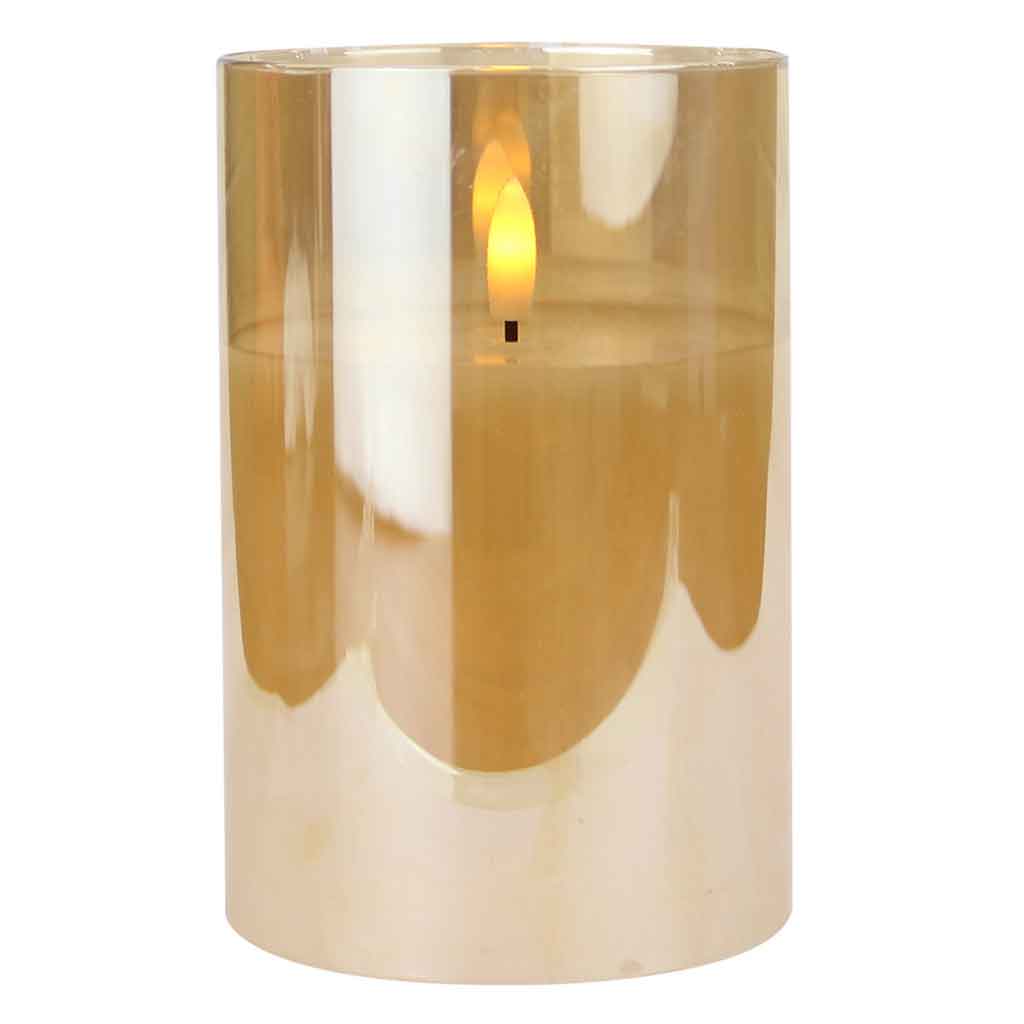 Vela De Led Base De Vidrio Dorado 10X15Cm