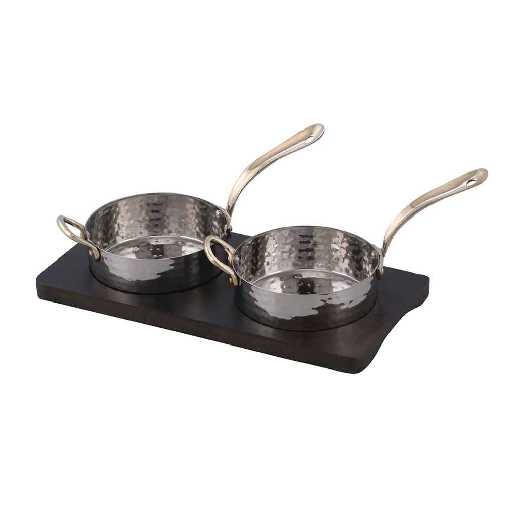 Set De 2 Ollas Con Bandeja De Madera 33X15Cm