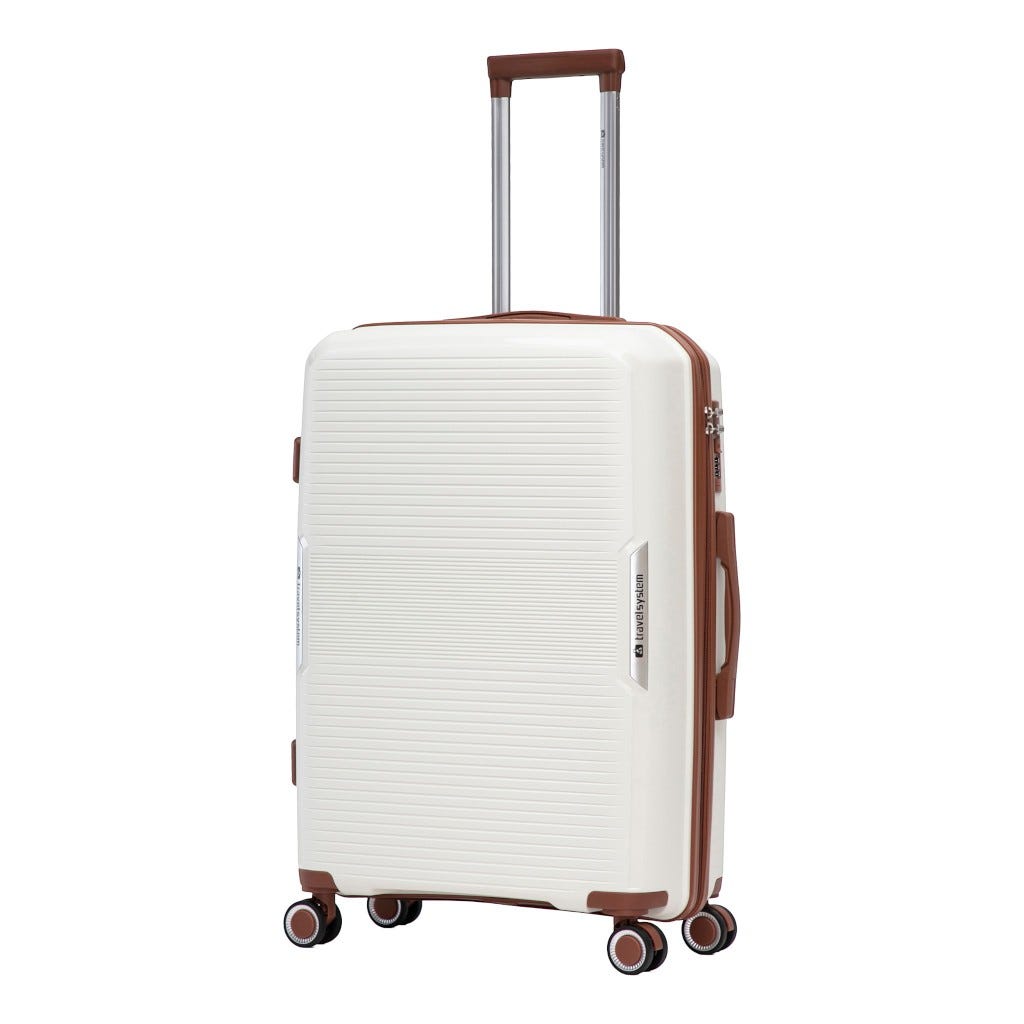 Maleta De Viaje Blanca Con Detalles Marrones 24"