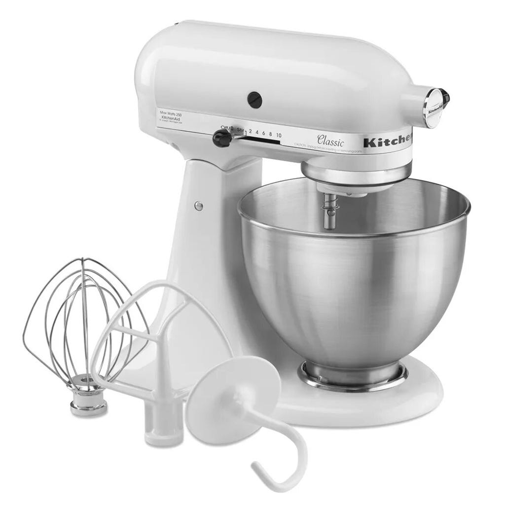 Batidora blanca de pedestal clásica KitchenAid