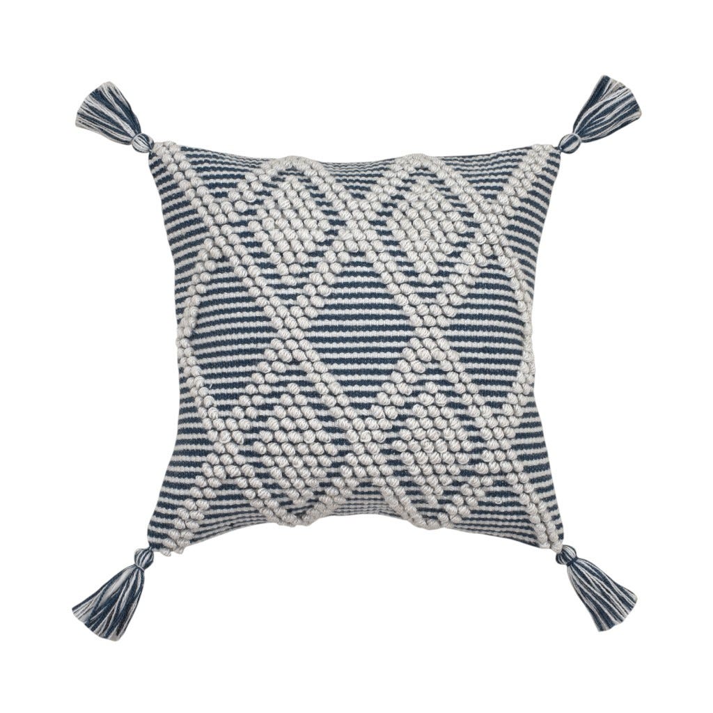 Coj&iacute;n Azul Y Beige Con Borlas 45X45Cm Hacki