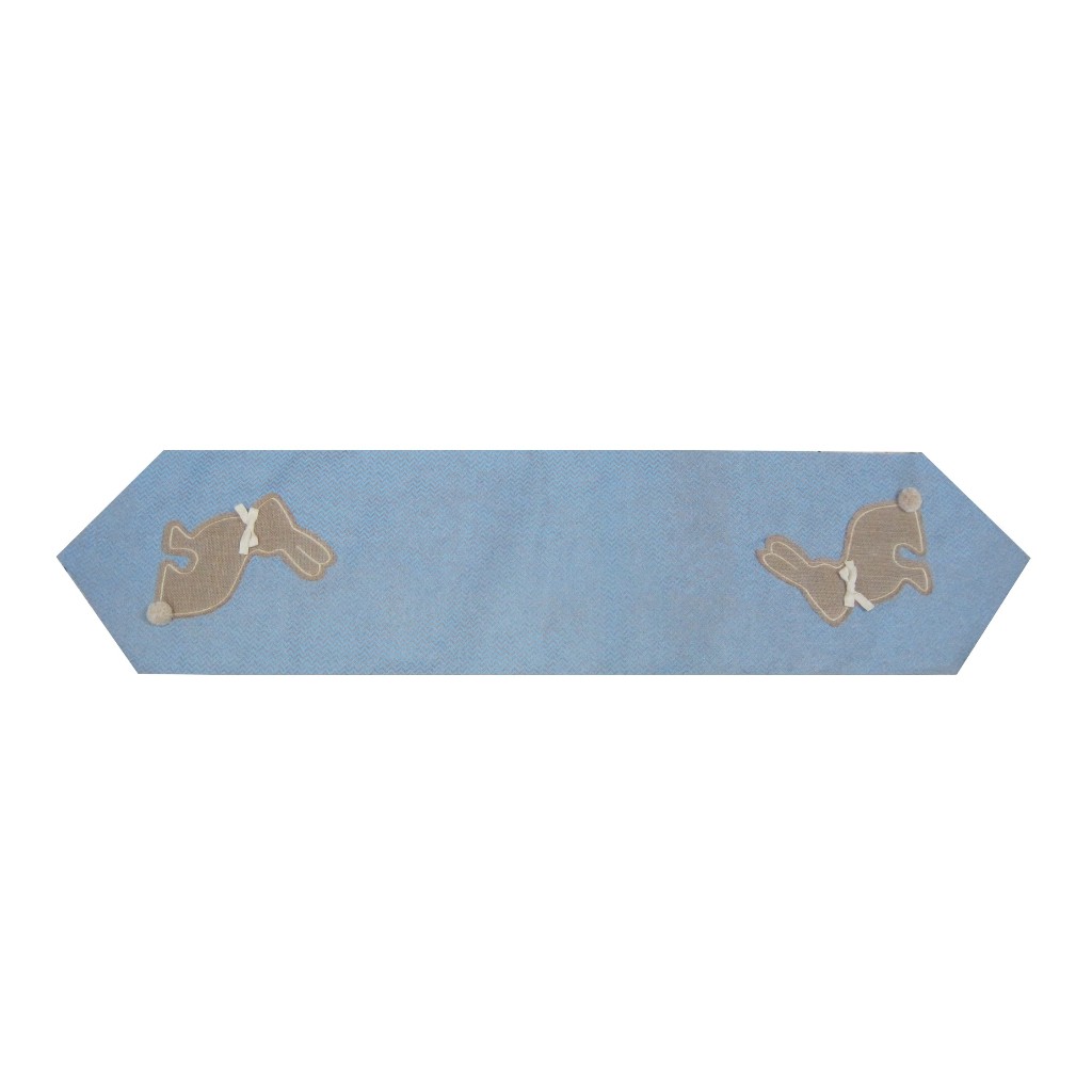 Camino De Mesa Azul Bordado De Conejo 138X33Cm