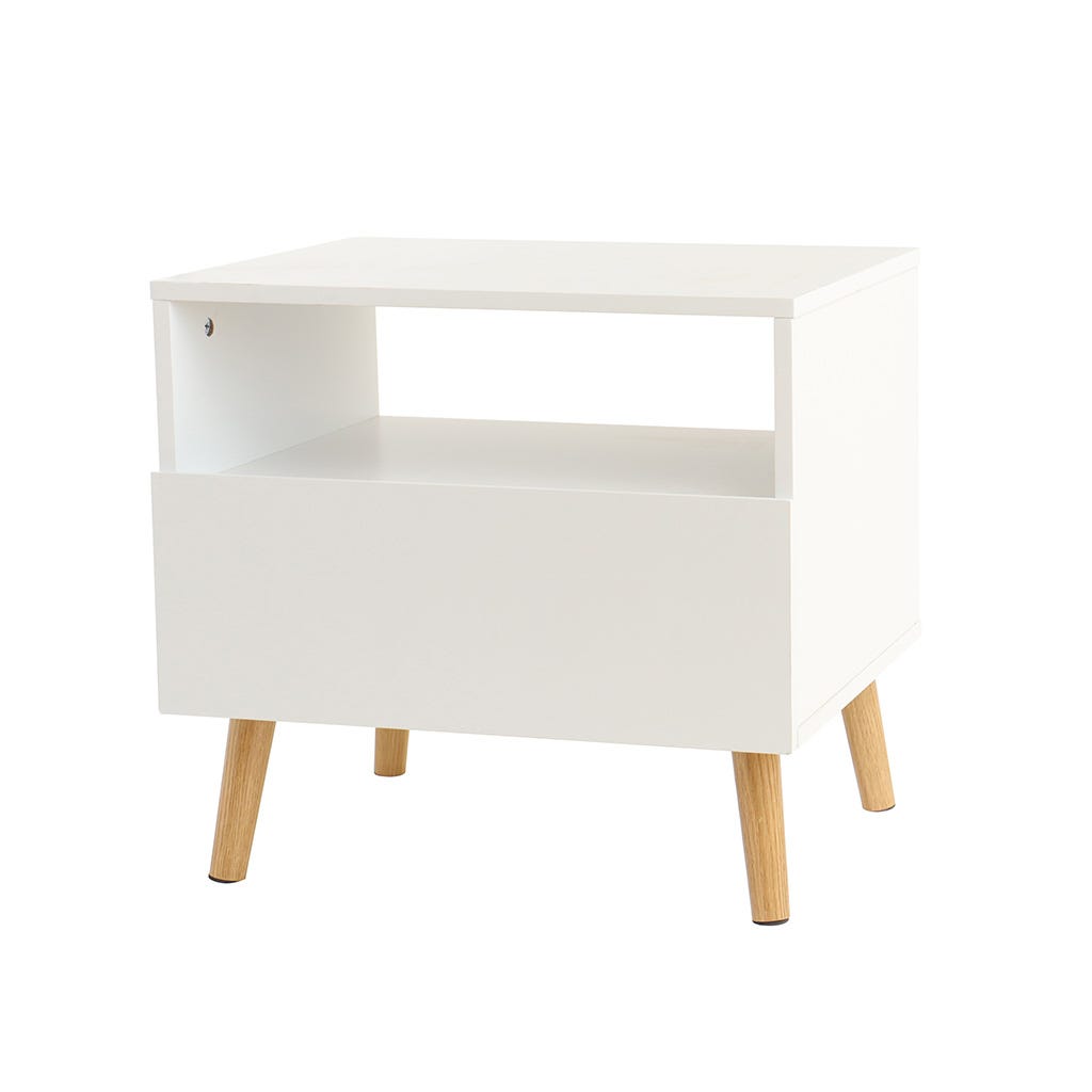 Mesa de noche blanco con cajón
