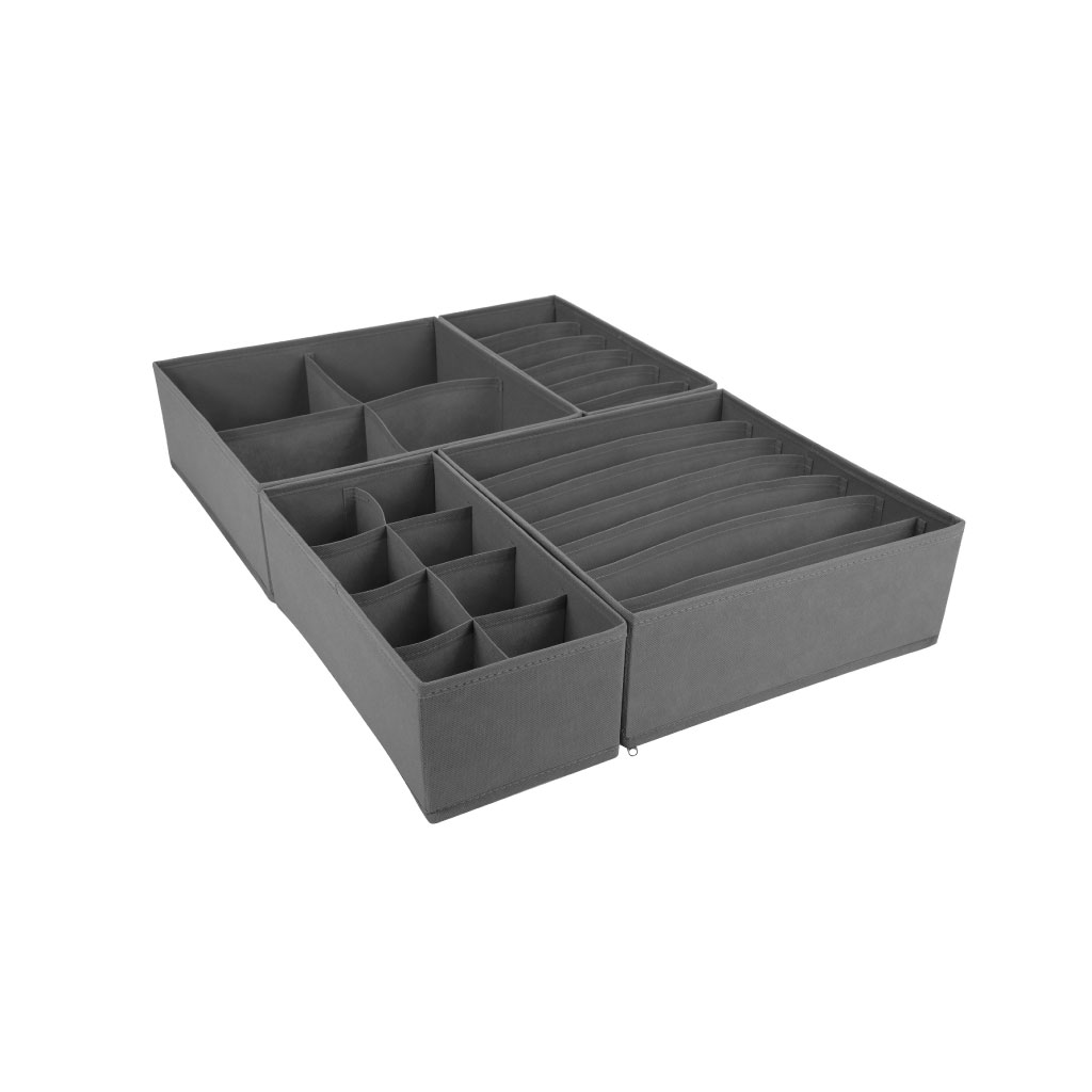 Organizador para cajón plegable gris con 4 separadores
