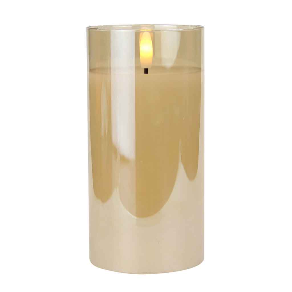 Vela De Led Base De Vidrio Dorado 7.5X15Cm