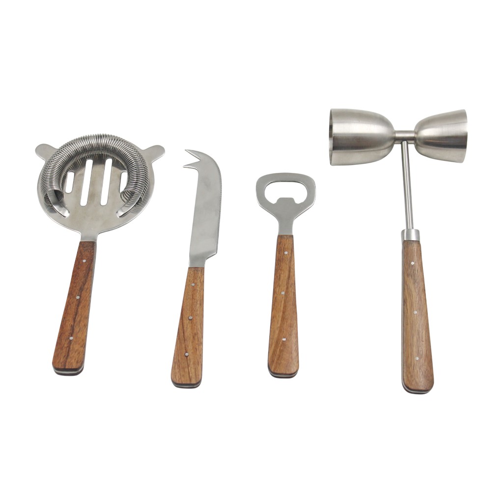 Juego De Utensilios De Bar Con Mango De Madera 4Pzs