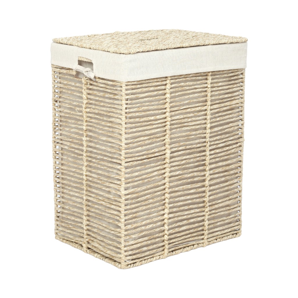 Cesta De Mimbre Beige Con Cubierta De Tela 37X27X48Cm