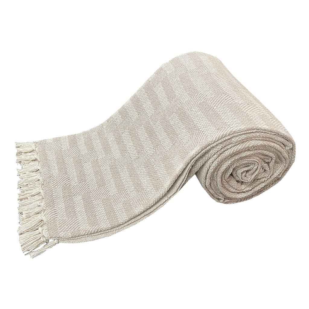 CUBRECAMA BEIGE/BLANCO HUESO CON FLECOS 220X240CM