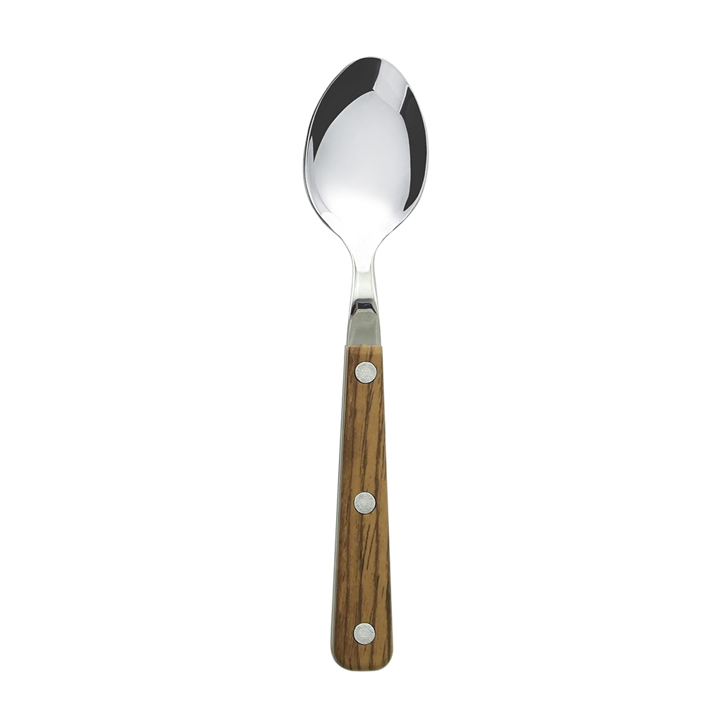 Cuchara de té individual plateado con mango de madera