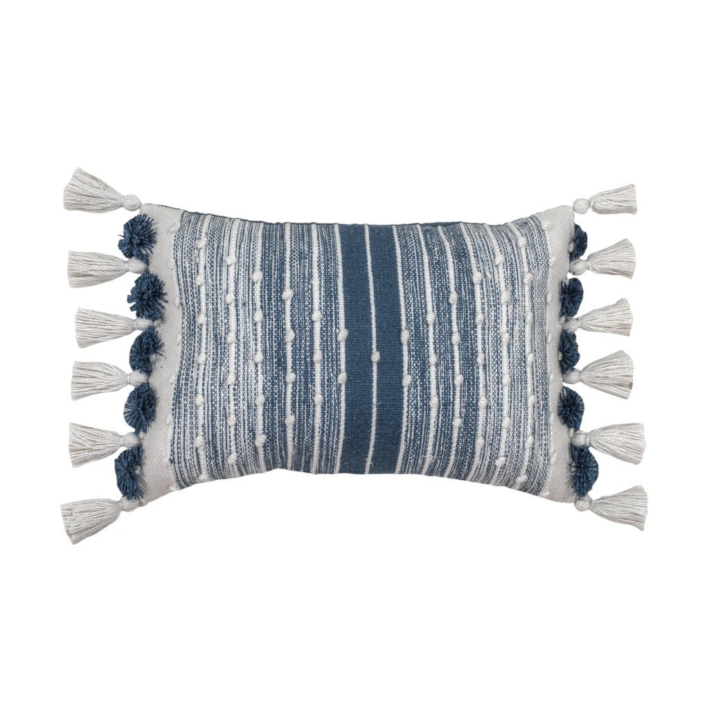 Coj&iacute;n De Tonos Azules Y Flecos Blancos 45X45Cm