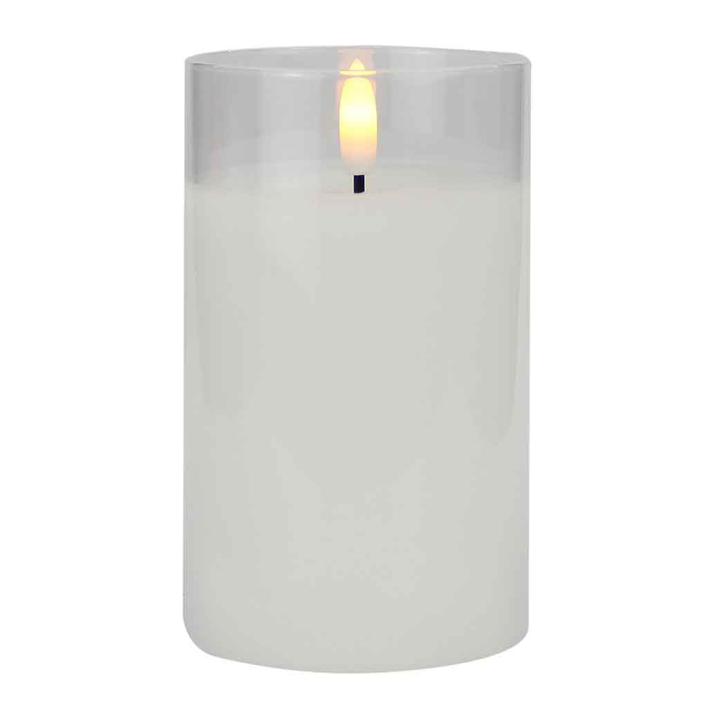 Vela De Led Base De Vidrio Blanco 7.5x13cm