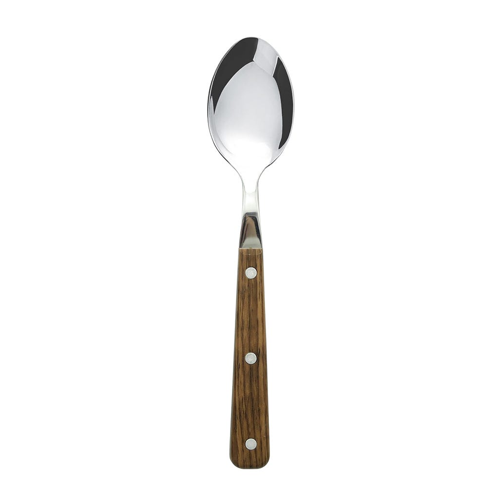 Cuchara individual plateada con mango de madera
