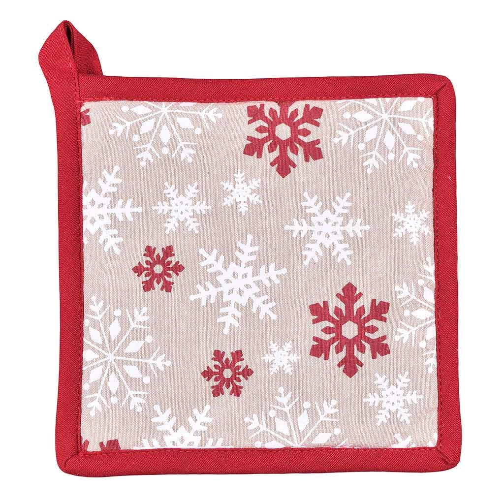Agarra ollas navideño con estampado de copos de nieve rojo y blanco 20x20cm