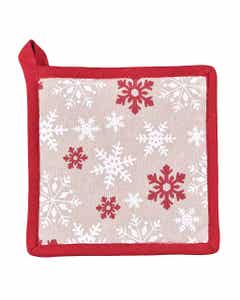Agarra ollas navideño con estampado de copos de nieve rojo y blanco 20x20cm