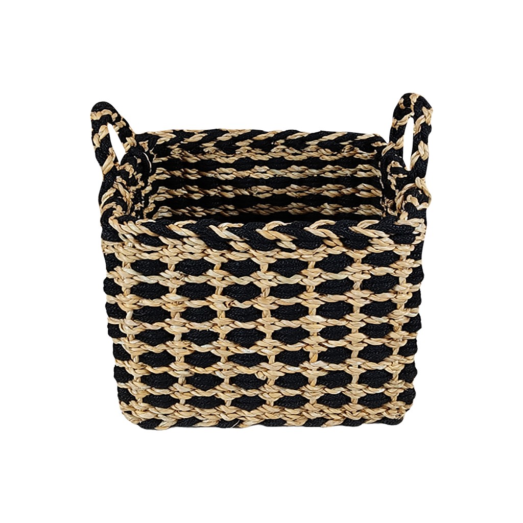 Canasta De Mimbre Negra Y Beige 35X35X30Cm