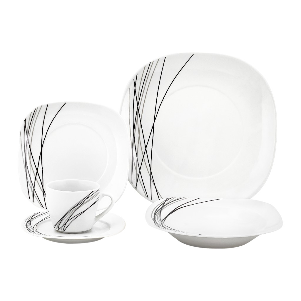 Set De Vajilla Blanco Con Diseño De Rayas 20Pzs