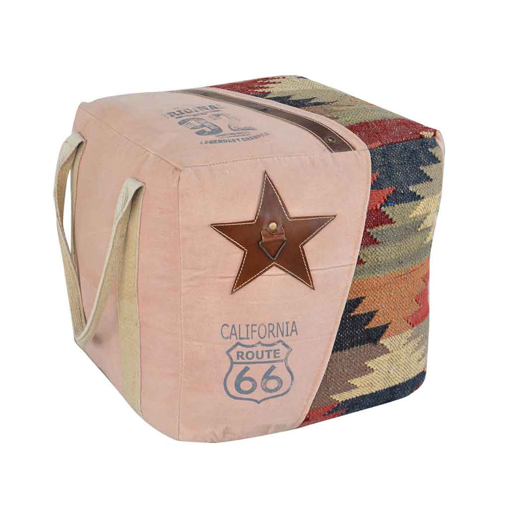 Puff Con Estampado De Route 66 40x40x40cm