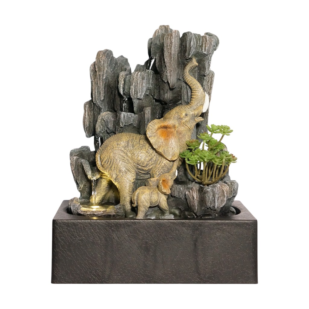 Fuente Decorativa Con Figura De Elefantes 29X31X36Cm