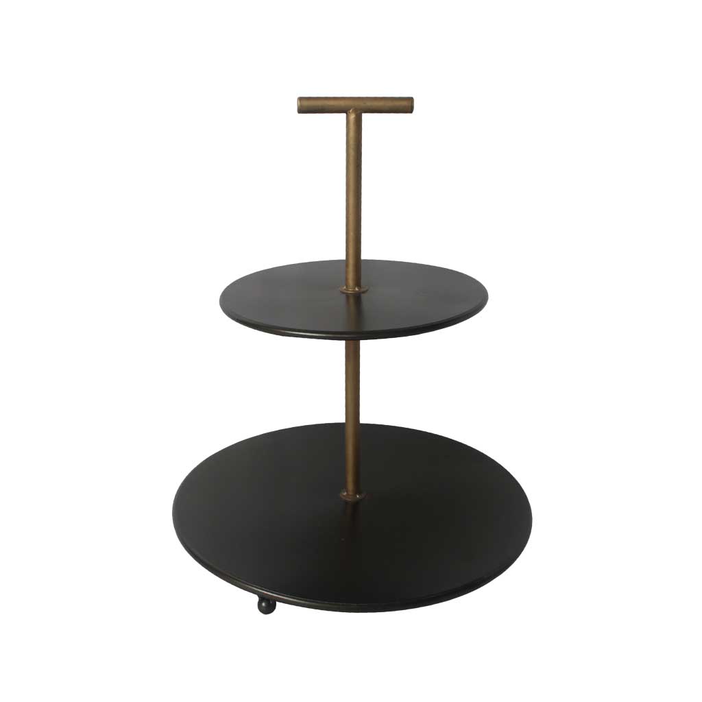 Bandeja decorativa de metal con 2 niveles circulares