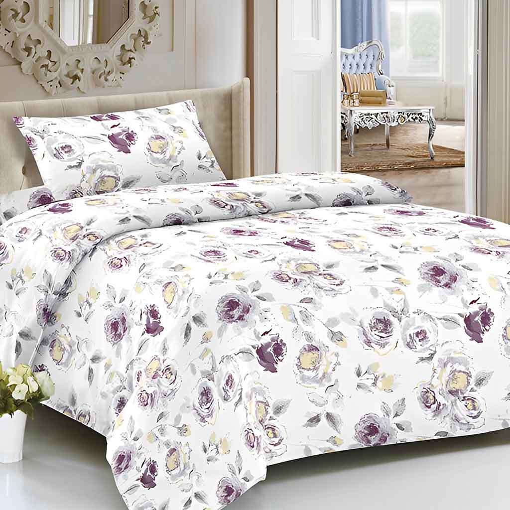 Juego De Sabanas Estampado Floral Morado Twin