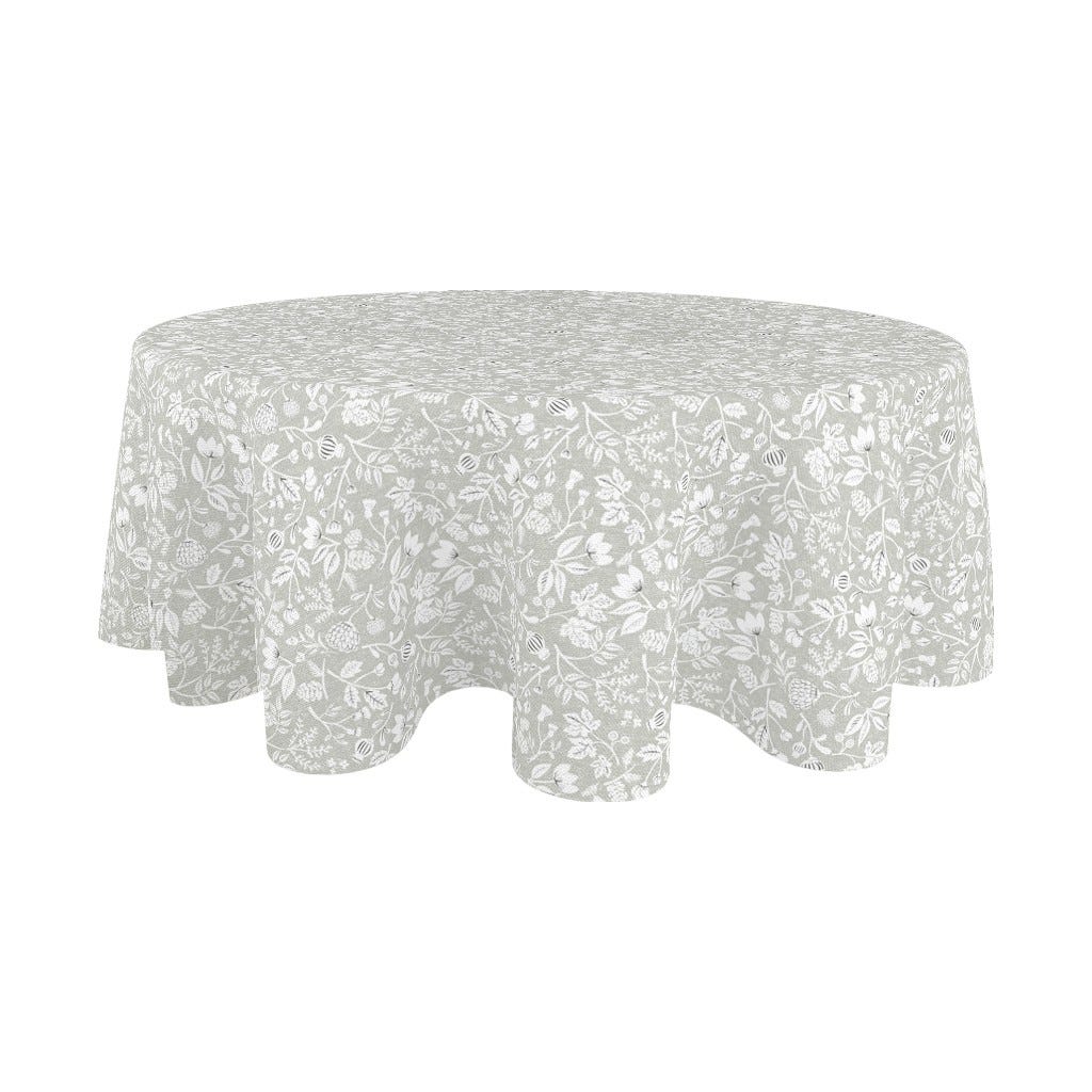 Mantel Redondo Gris Con Estampado Floral 180Cm