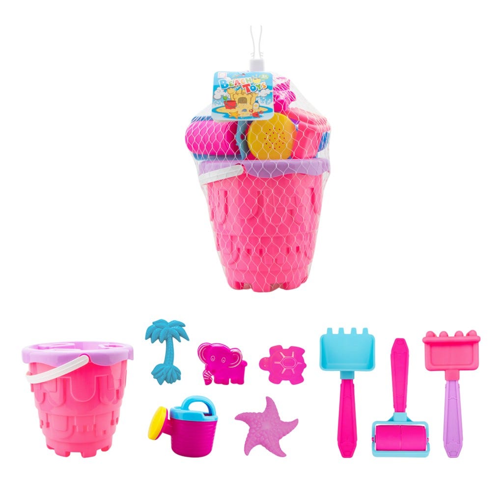 Set Cubo Rosa Para Playa 9Pzas