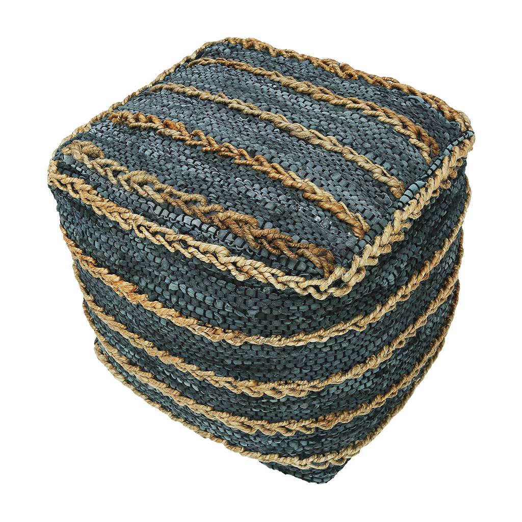 Puf gris de jute piel tejido a mano 45X45X45CM