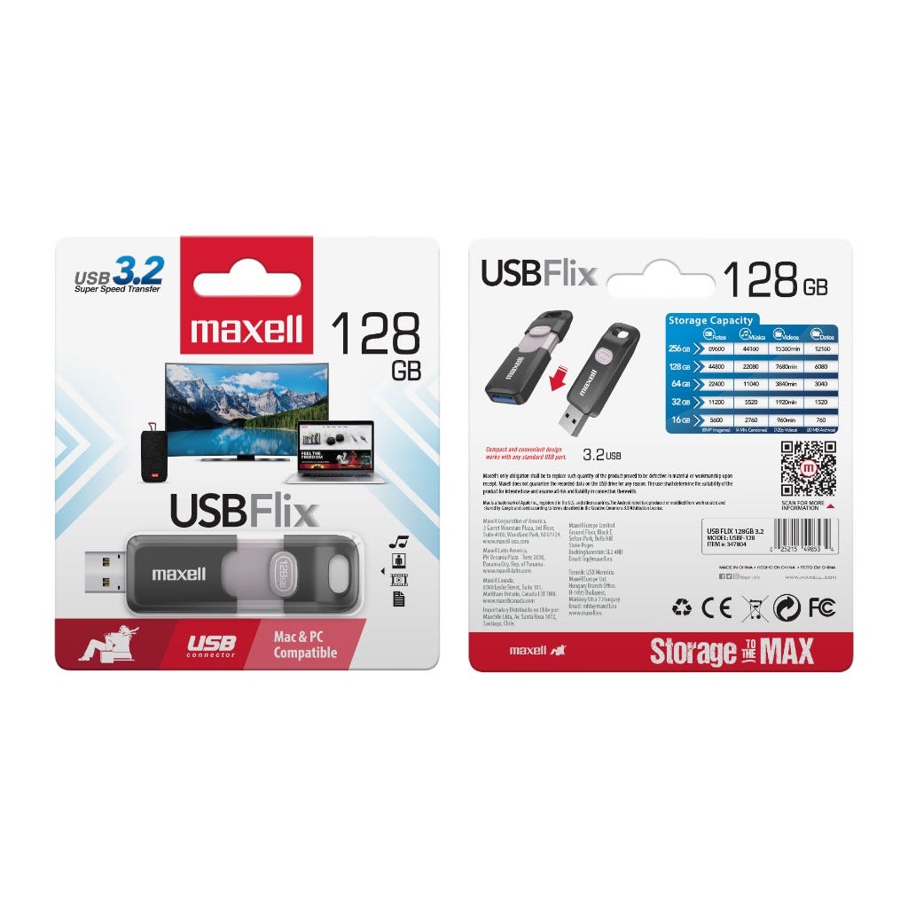 MEMORIA USB FLIX 128GB MAXELL