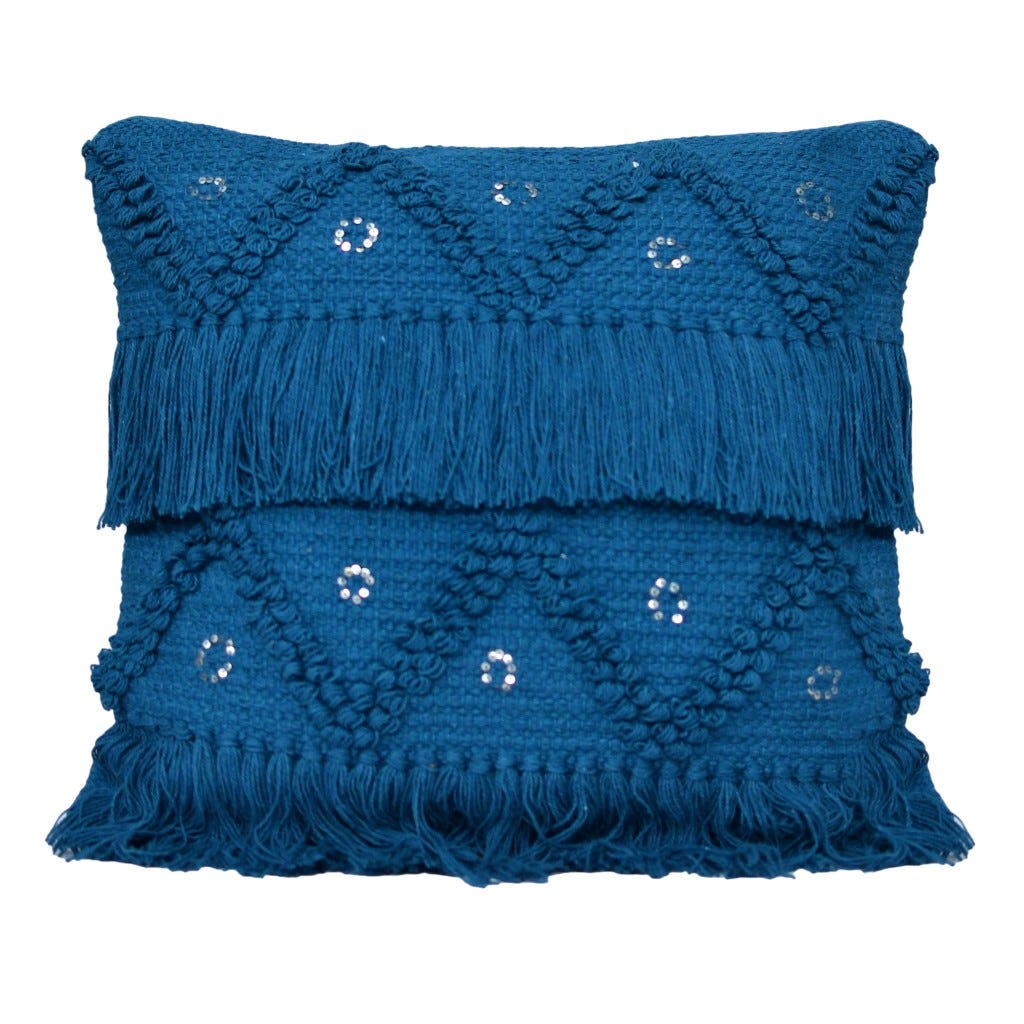 Coj&iacute;n Azul Con Flecos 45X45Cm