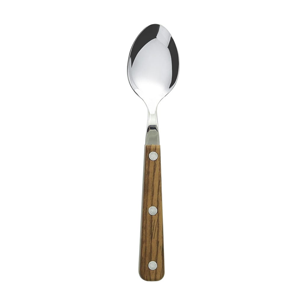 Cuchara de té individual plateado con mango de madera