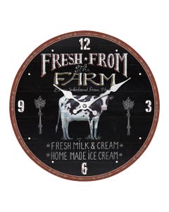 Reloj de pared negro con diseño de vaca granjera