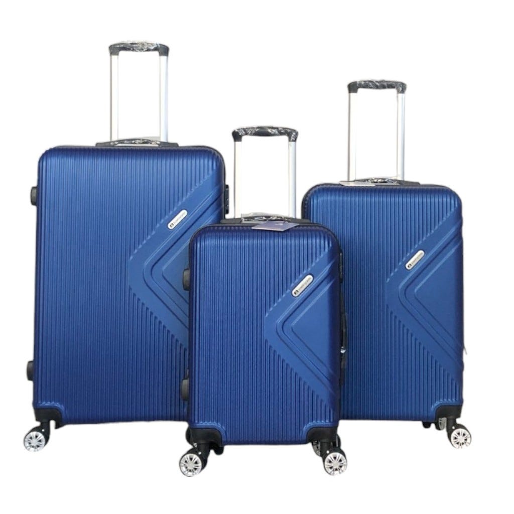 Set De 3 Maletas Abs Navy Con Doble Ruedas