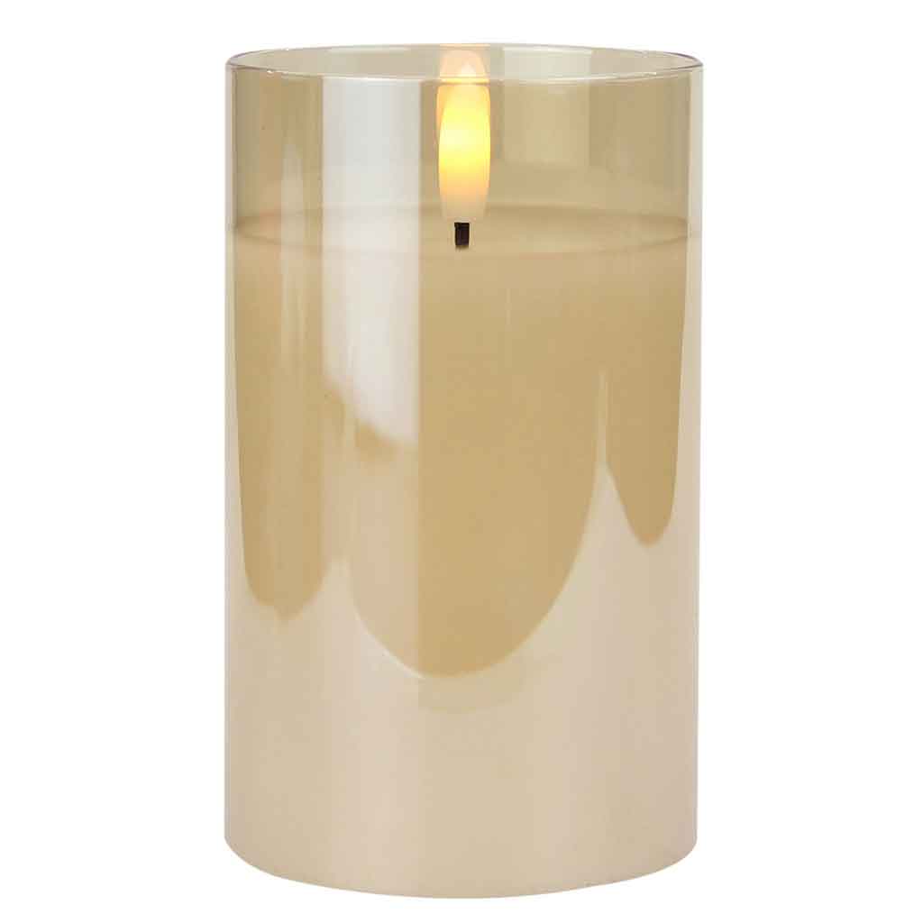 Vela De Led Base De Vidrio Dorado 7.5X13Cm